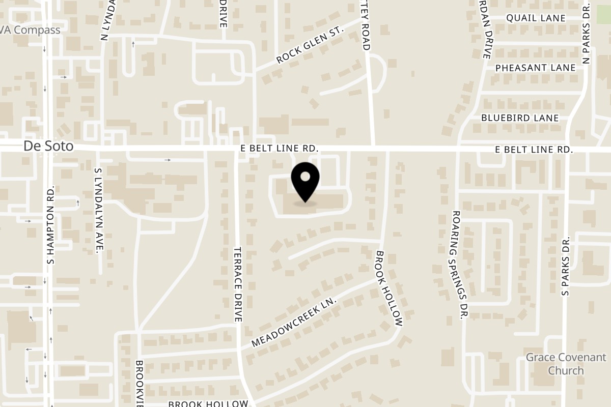 Map showing the location of JS Vegan Burger on 324 E Belt Line Rd in DeSoto